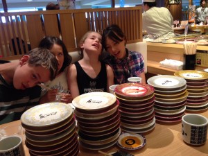 In a sushi coma. The Waugh kids and cousins after a sushi feast.